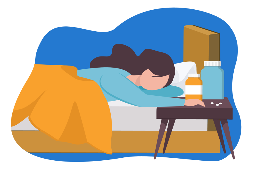 woman sleeping with medications